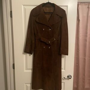 Vintage Brown Suede Double Breasted Coat With Collar And Pockets Fits Like Sz s